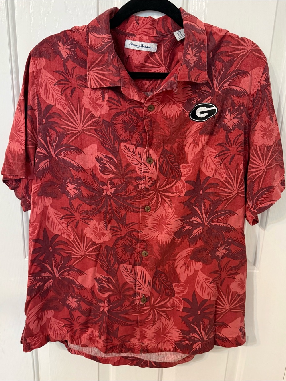 Tommy Bahama Georgia Bulldogs Hawaiian Camp Shirt 100% Silk Floral Red Men’s L